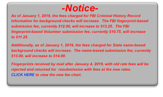 Finger Print Fee Change Notice fee